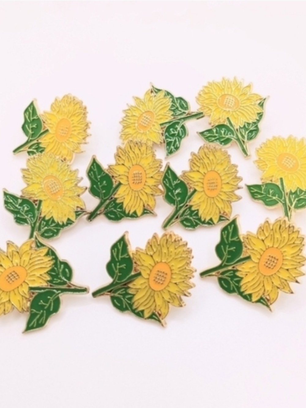 Bundle Of 10 Enamel Sunflower Metal Badge Pins